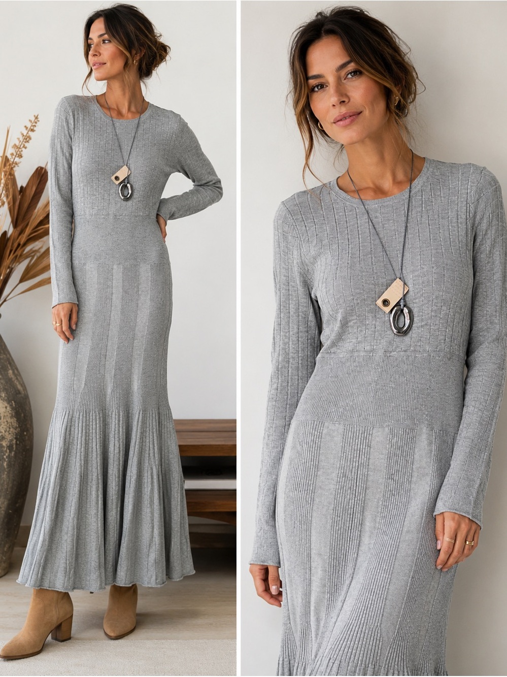 Mare Mare  Long-Sleeve Slim Sweater Maxi Dress Sz Xl  + Anthropologie Necklace